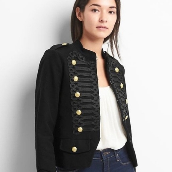 NWT GAP Marching Band Jacket Black Gold Embellished XS Military - Picture 2 of 13